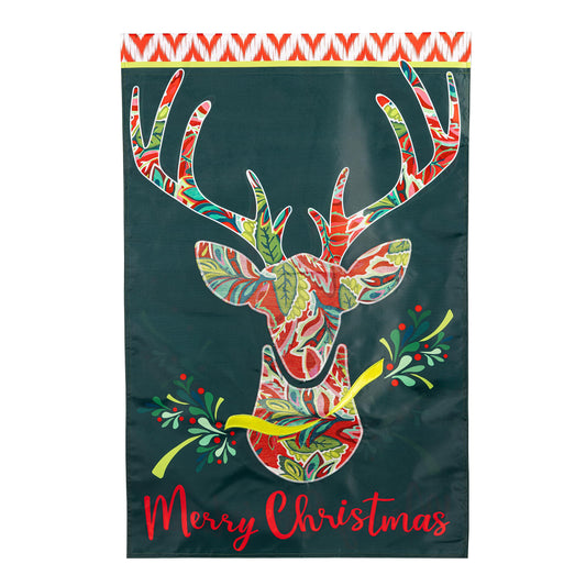 Patterned Reindeer Applique House Flag - Tampa Home & Garden Store