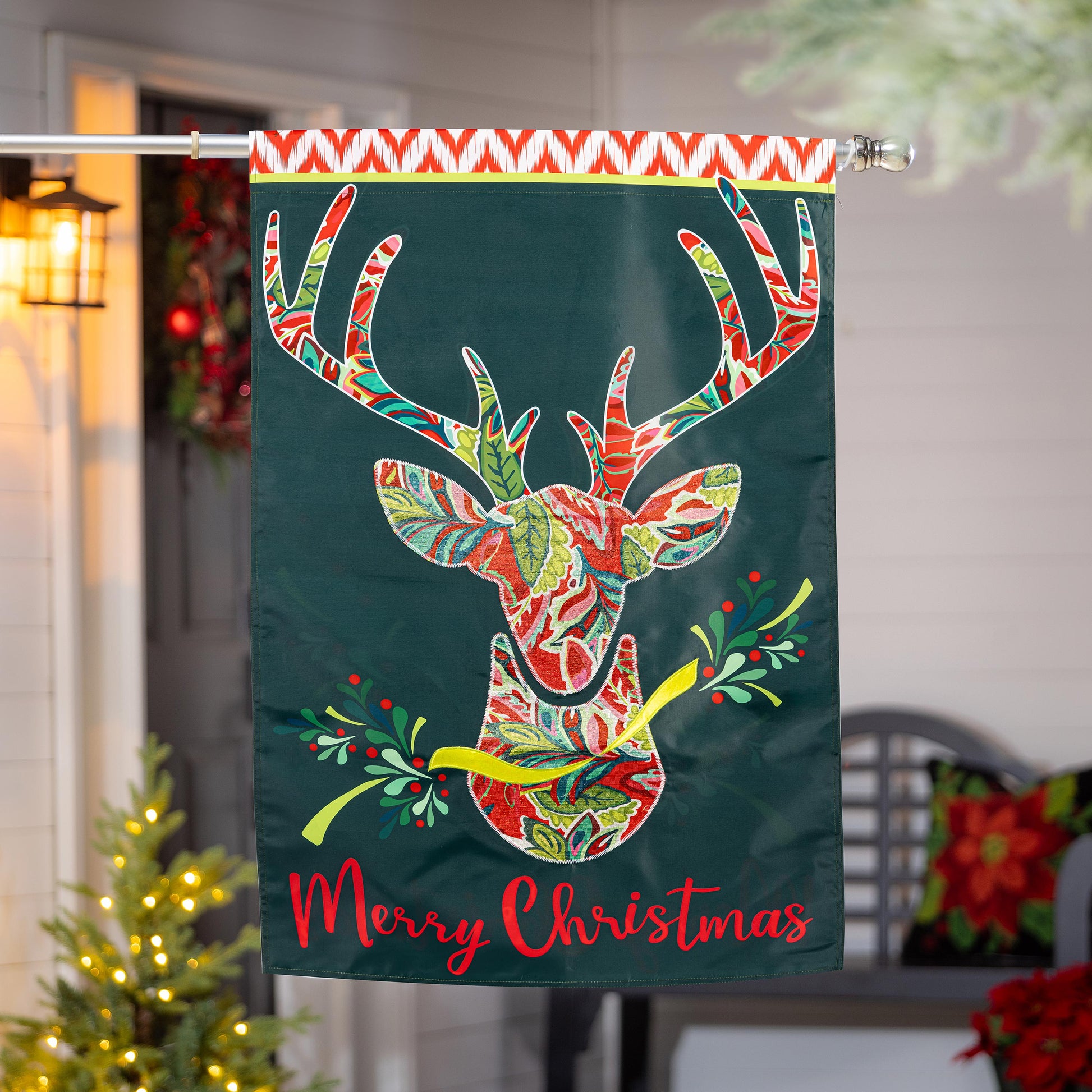 Patterned Reindeer Applique House Flag - Tampa Home & Garden Store