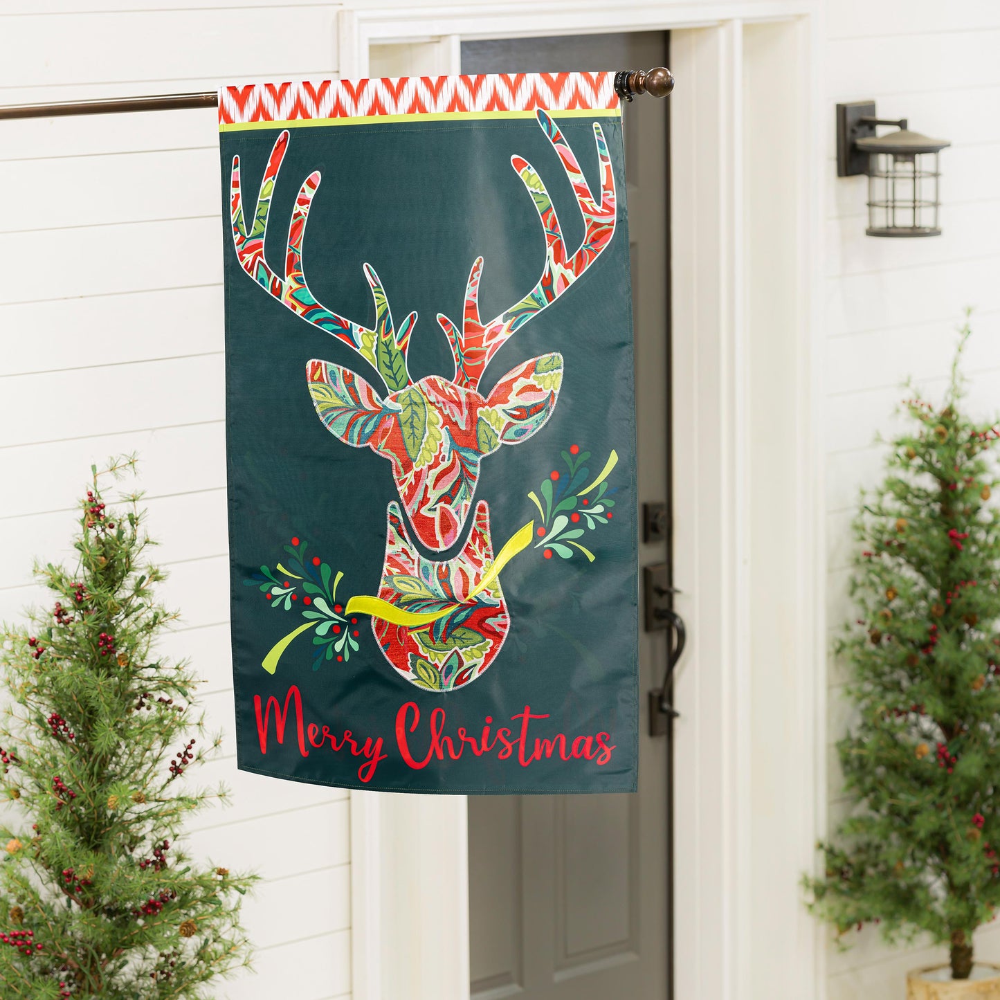 Patterned Reindeer Applique House Flag - Tampa Home & Garden Store