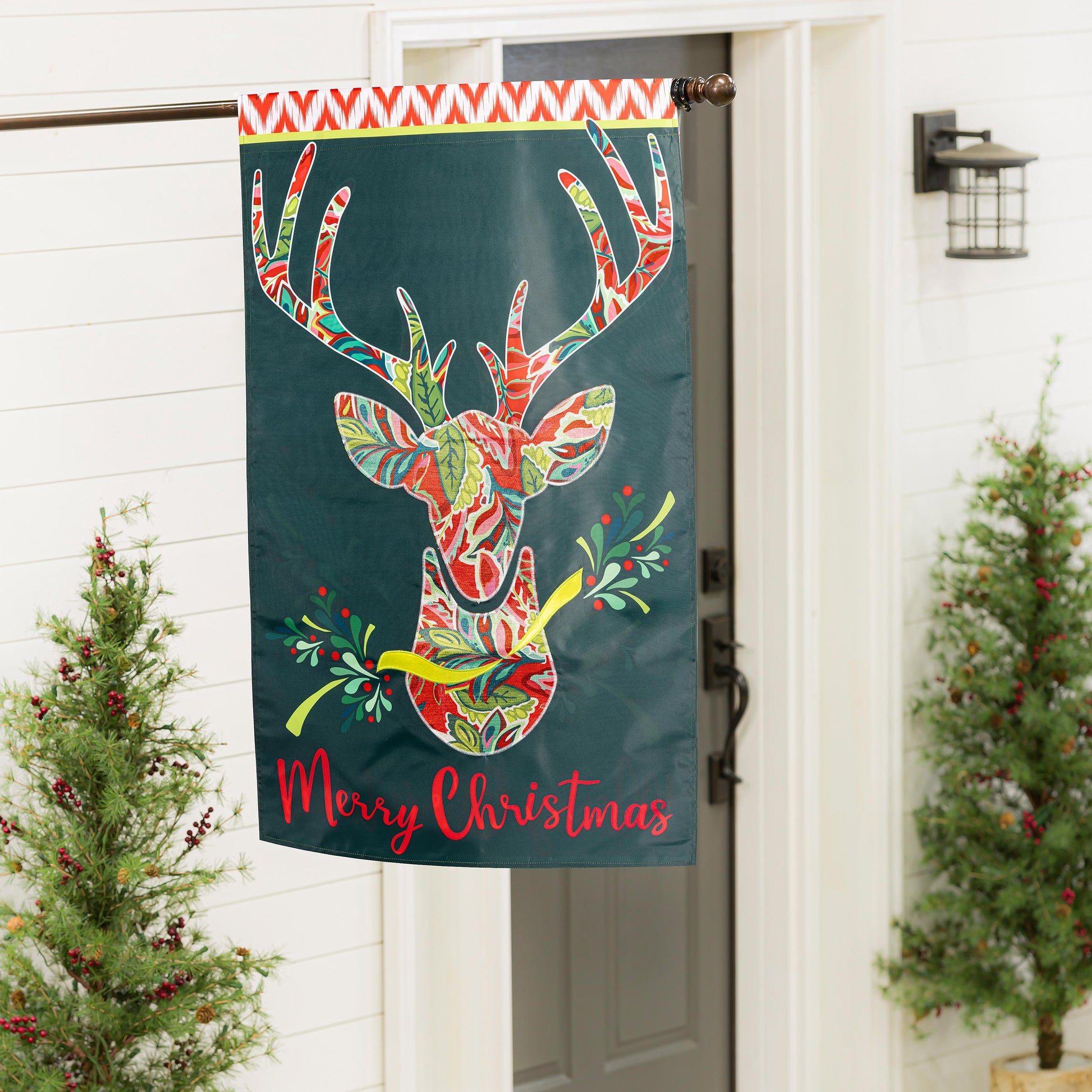 Patterned Reindeer Applique House Flag - Tampa Home & Garden Store