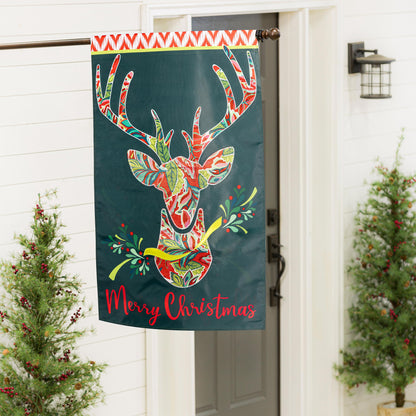 Patterned Reindeer Applique House Flag - Tampa Home & Garden Store