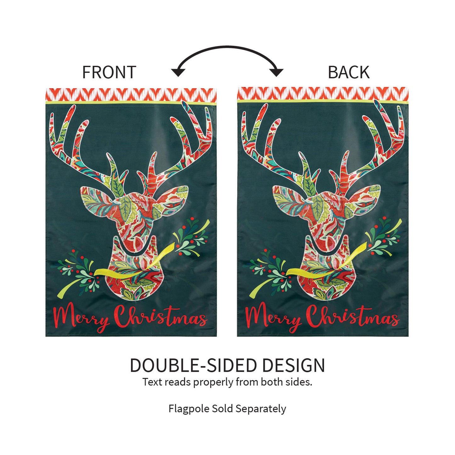 Patterned Reindeer Applique House Flag - Tampa Home & Garden Store