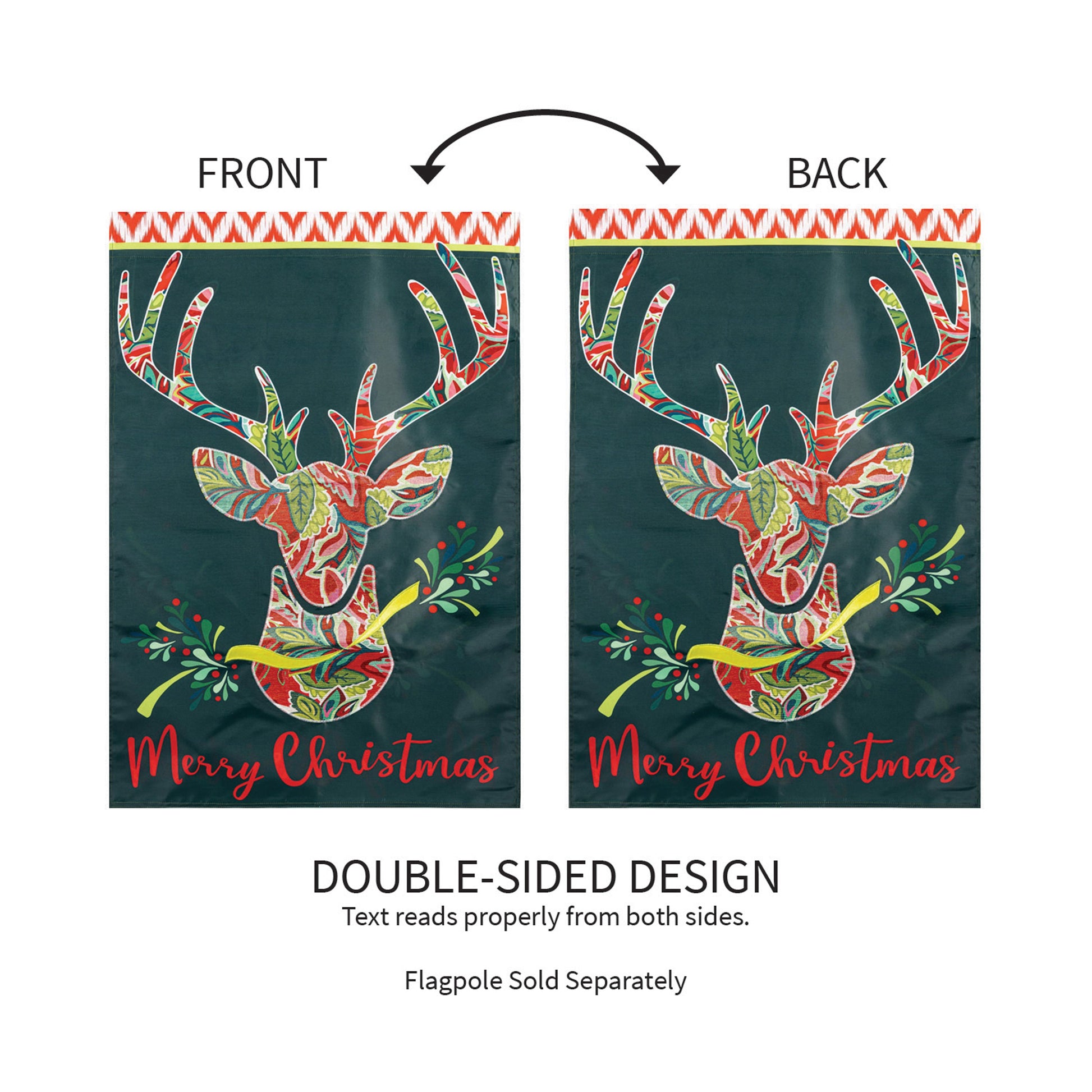 Patterned Reindeer Applique House Flag - Tampa Home & Garden Store