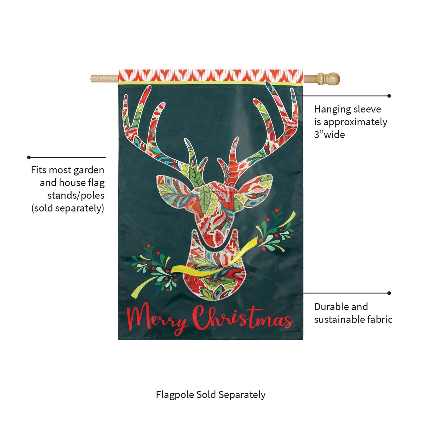 Patterned Reindeer Applique House Flag - Tampa Home & Garden Store