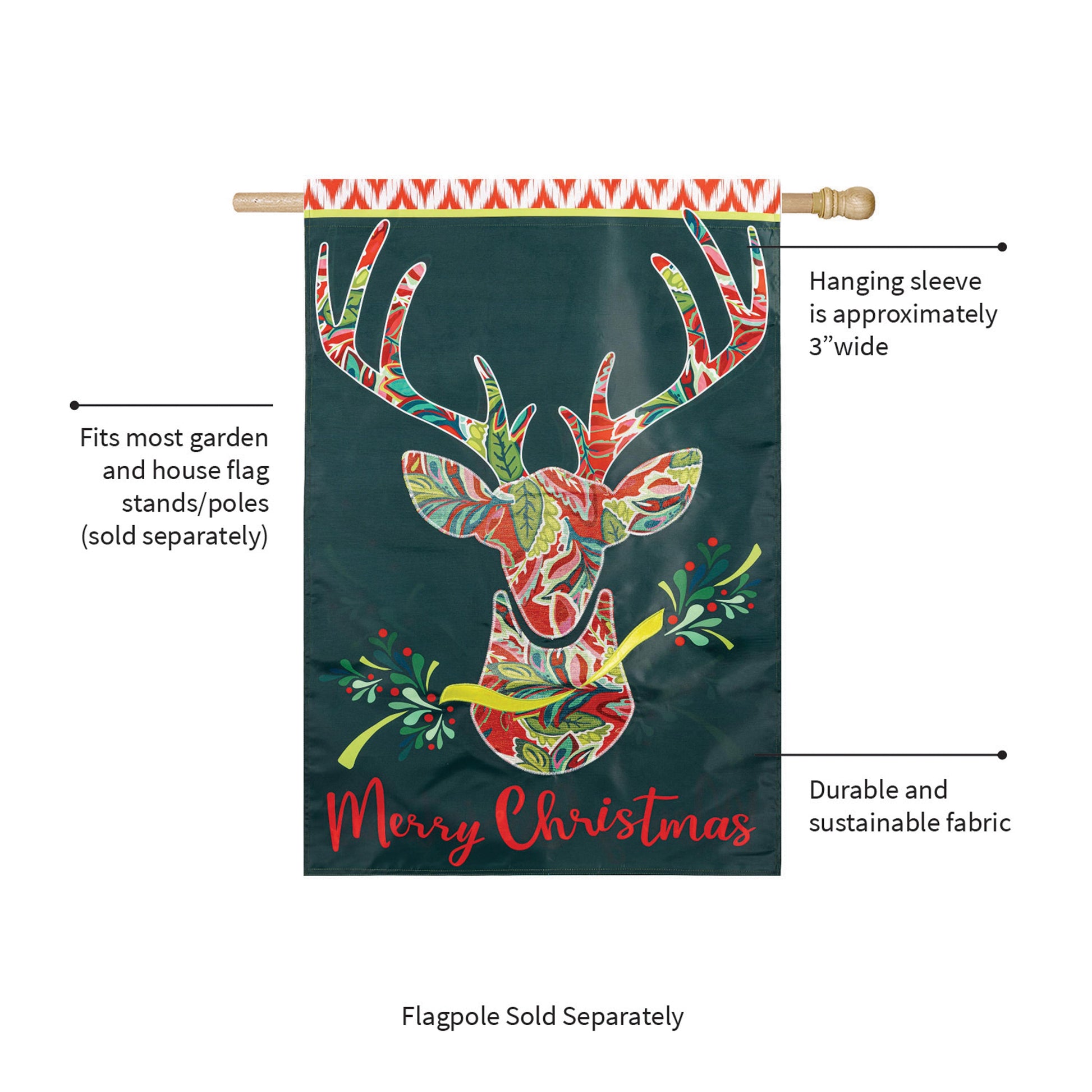 Patterned Reindeer Applique House Flag - Tampa Home & Garden Store