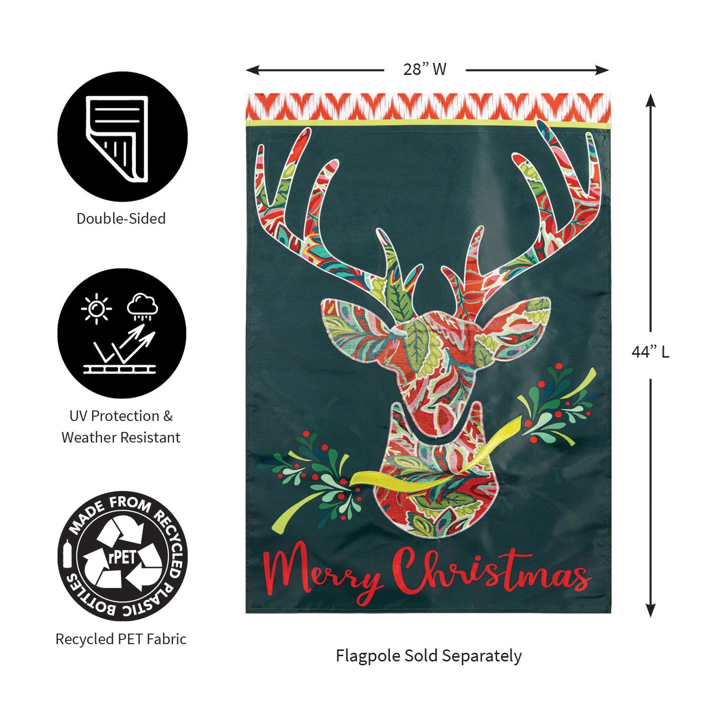 Patterned Reindeer Applique House Flag - Tampa Home & Garden Store