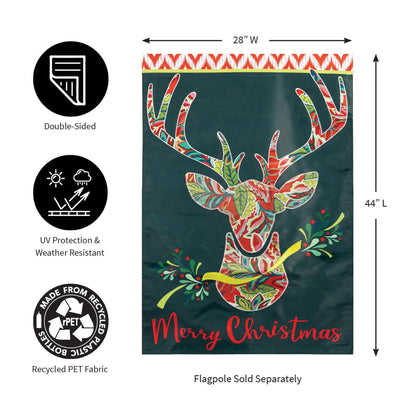 Patterned Reindeer Applique House Flag - Tampa Home & Garden Store