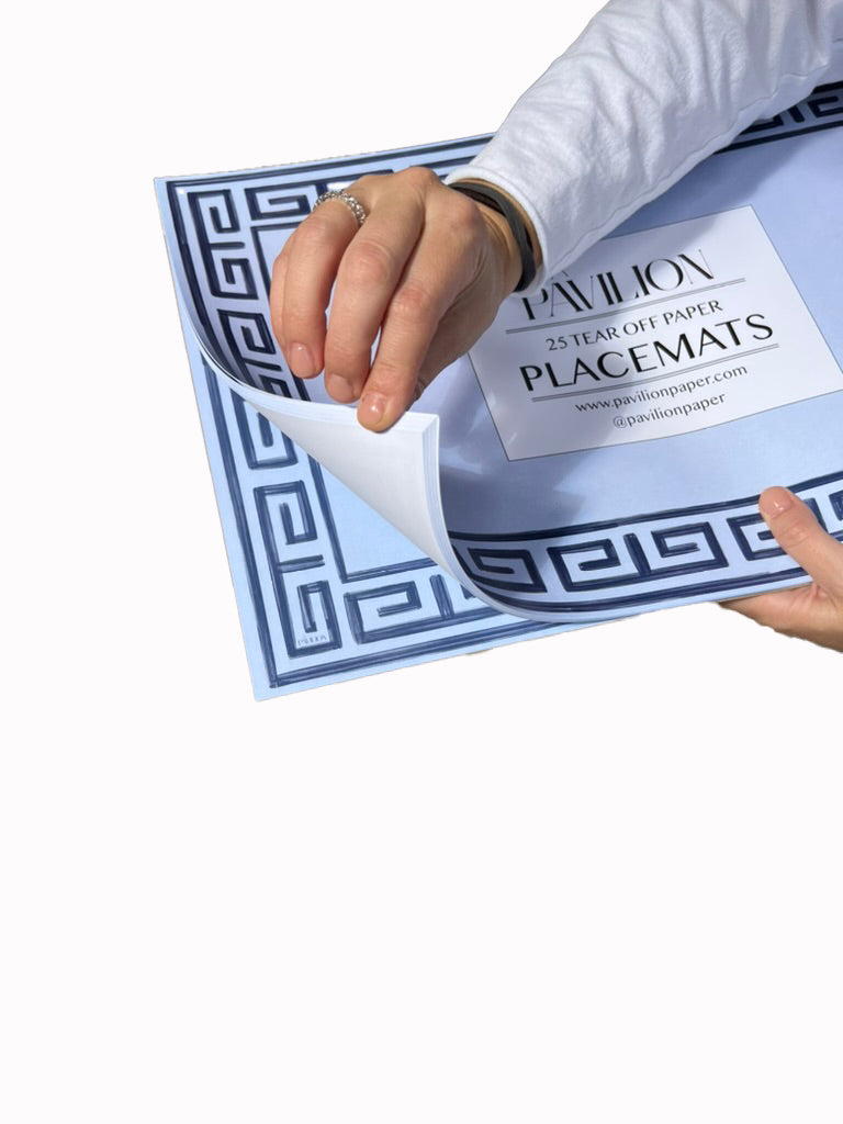 Pavilion Sky and Navy Greek Key Paper Placemat Pad - Tampa Home & Garden Store