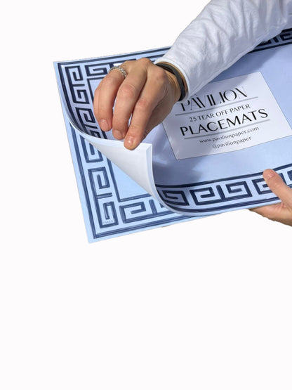 Pavilion Sky and Navy Greek Key Paper Placemat Pad - Tampa Home & Garden Store