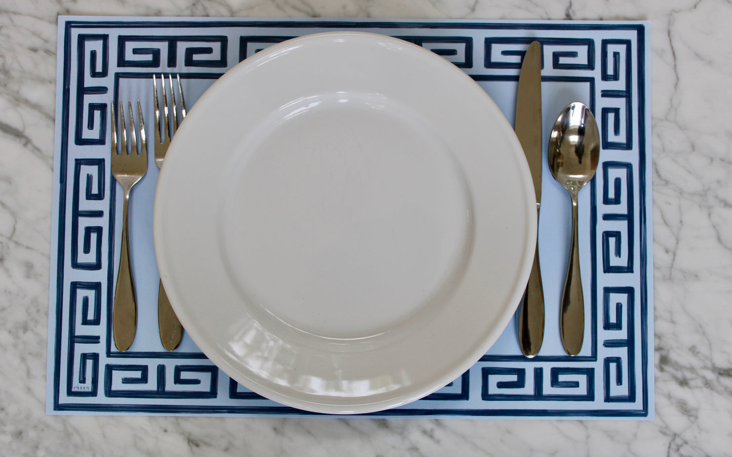 Pavilion Sky and Navy Greek Key Paper Placemat Pad - Tampa Home & Garden Store