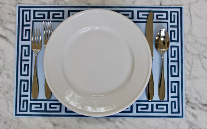 Pavilion Sky and Navy Greek Key Paper Placemat Pad - Tampa Home & Garden Store
