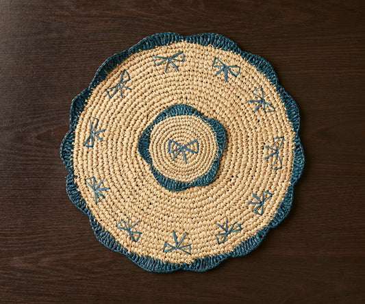 Payton James Handwoven Bow Placemats – Hand-Crocheted Raffia Palm Placemats – Unique Kitchen & Dining Table Decor – Handmade Tableware - Tampa Home & Garden Store