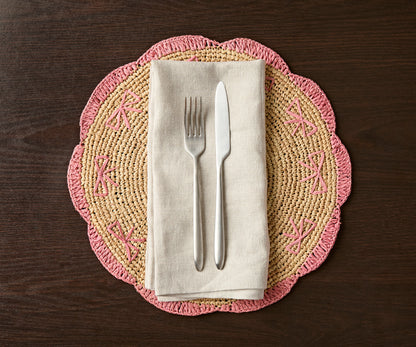 Payton James Handwoven Bow Placemats – Hand-Crocheted Raffia Palm Placemats – Unique Kitchen & Dining Table Decor – Handmade Tableware - Tampa Home & Garden Store