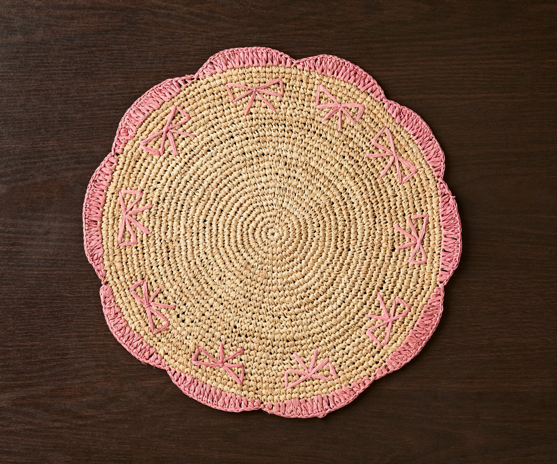 Payton James Handwoven Bow Placemats – Hand-Crocheted Raffia Palm Placemats – Unique Kitchen & Dining Table Decor – Handmade Tableware - Tampa Home & Garden Store