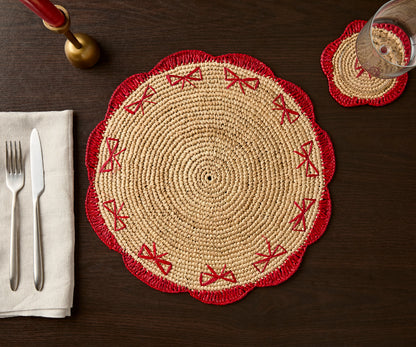 Payton James Handwoven Bow Placemats – Hand-Crocheted Raffia Palm Placemats – Unique Kitchen & Dining Table Decor – Handmade Tableware - Tampa Home & Garden Store
