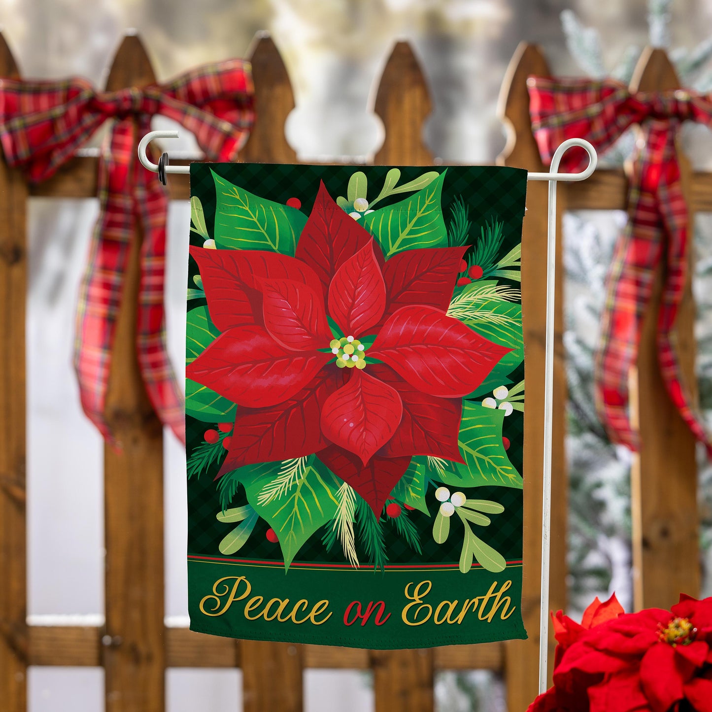 Peace on Earth Poinsettia Suede Garden Flag - Tampa Home & Garden Store