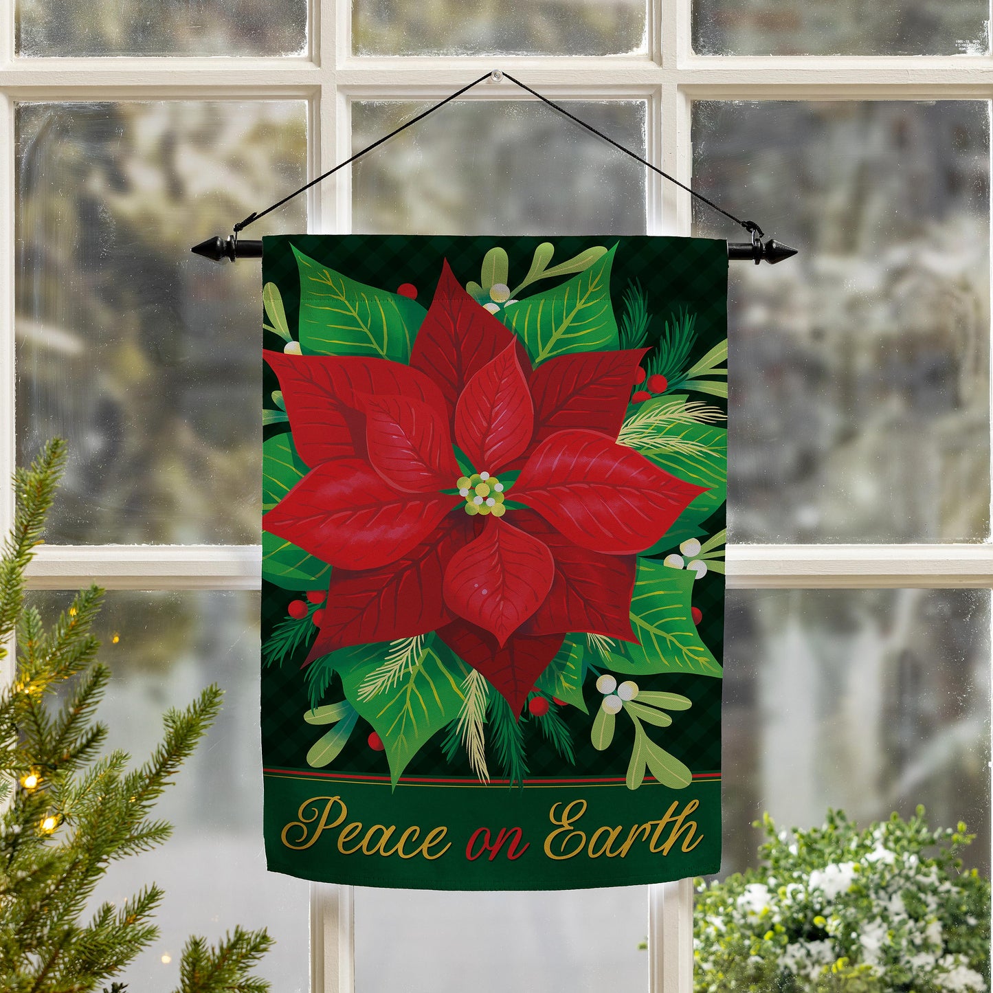 Peace on Earth Poinsettia Suede Garden Flag - Tampa Home & Garden Store