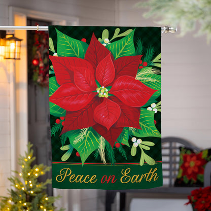 Peace on Earth Poinsettia Suede House Flag - Tampa Home & Garden Store