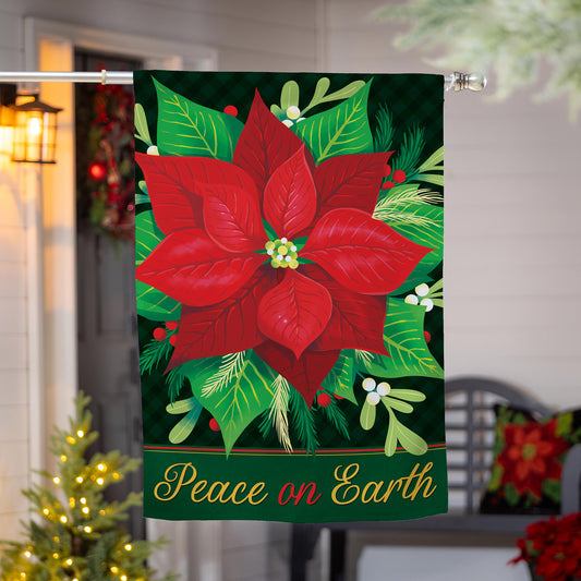 Peace on Earth Poinsettia Suede House Flag - Tampa Home & Garden Store
