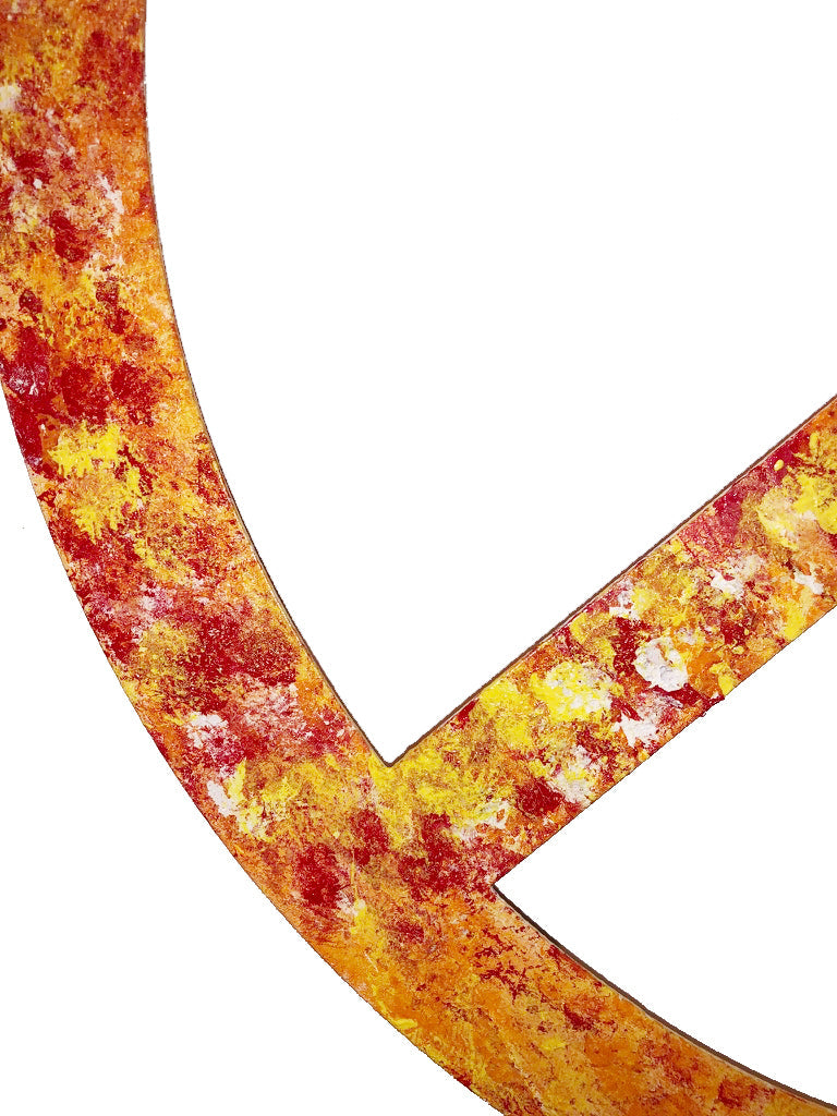 Outdoor peace sign garden sculpture with rust patina by Rustica Ornamentals on Tampa Home & Garden Store