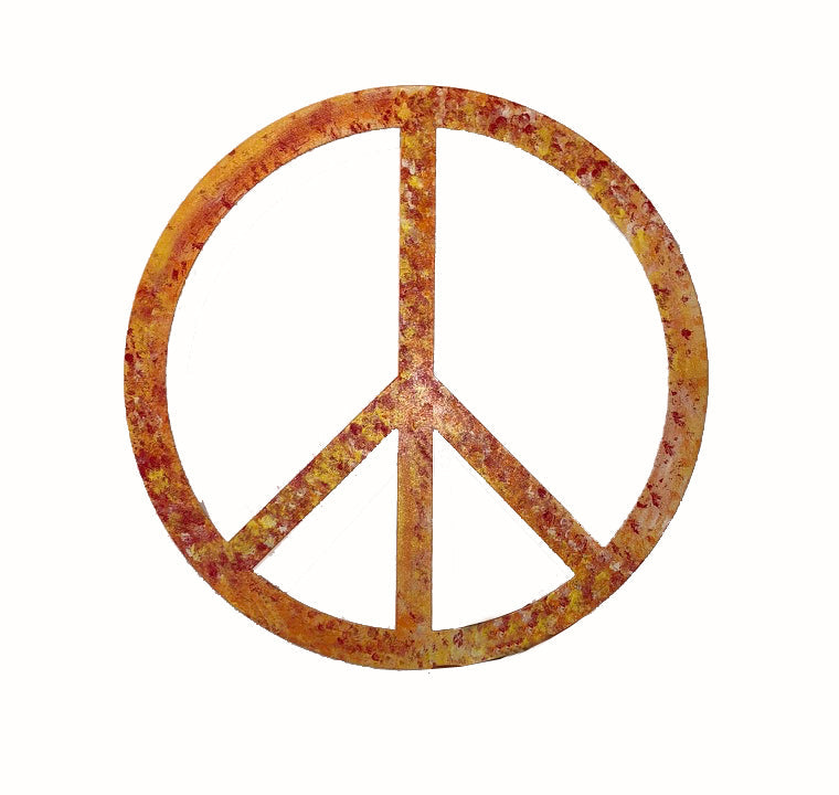 Peace sign rusted orange metal wall art outdoor garden sculpture Rustica Ornamentals on Tampa Home & Garden Store