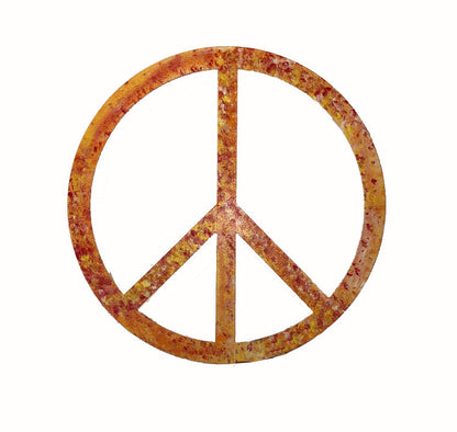 Peace sign rusted orange metal wall art outdoor garden sculpture Rustica Ornamentals on Tampa Home & Garden Store