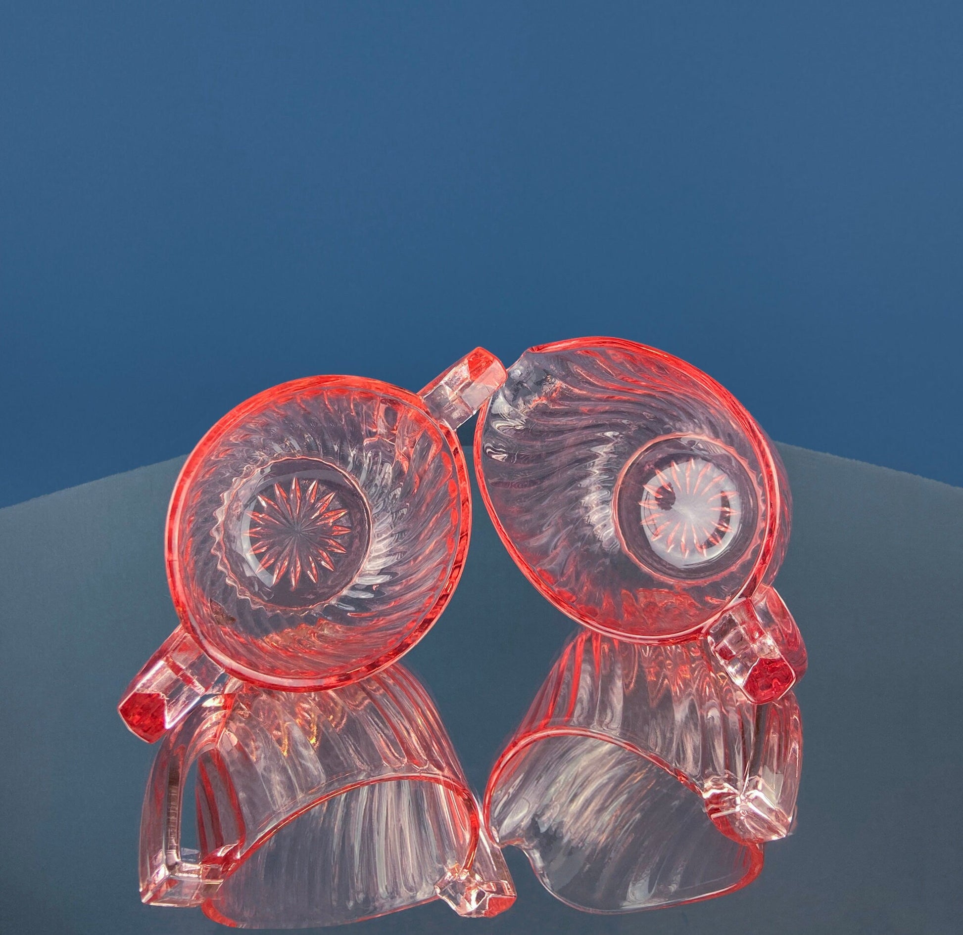 Peach Pink Depression Glass Sugar and Creamer Jars. Elegant Fluted Texture. Art Deco Geometrical Handles. Dining Room Decor. French Countryt - Tampa Home & Garden Store