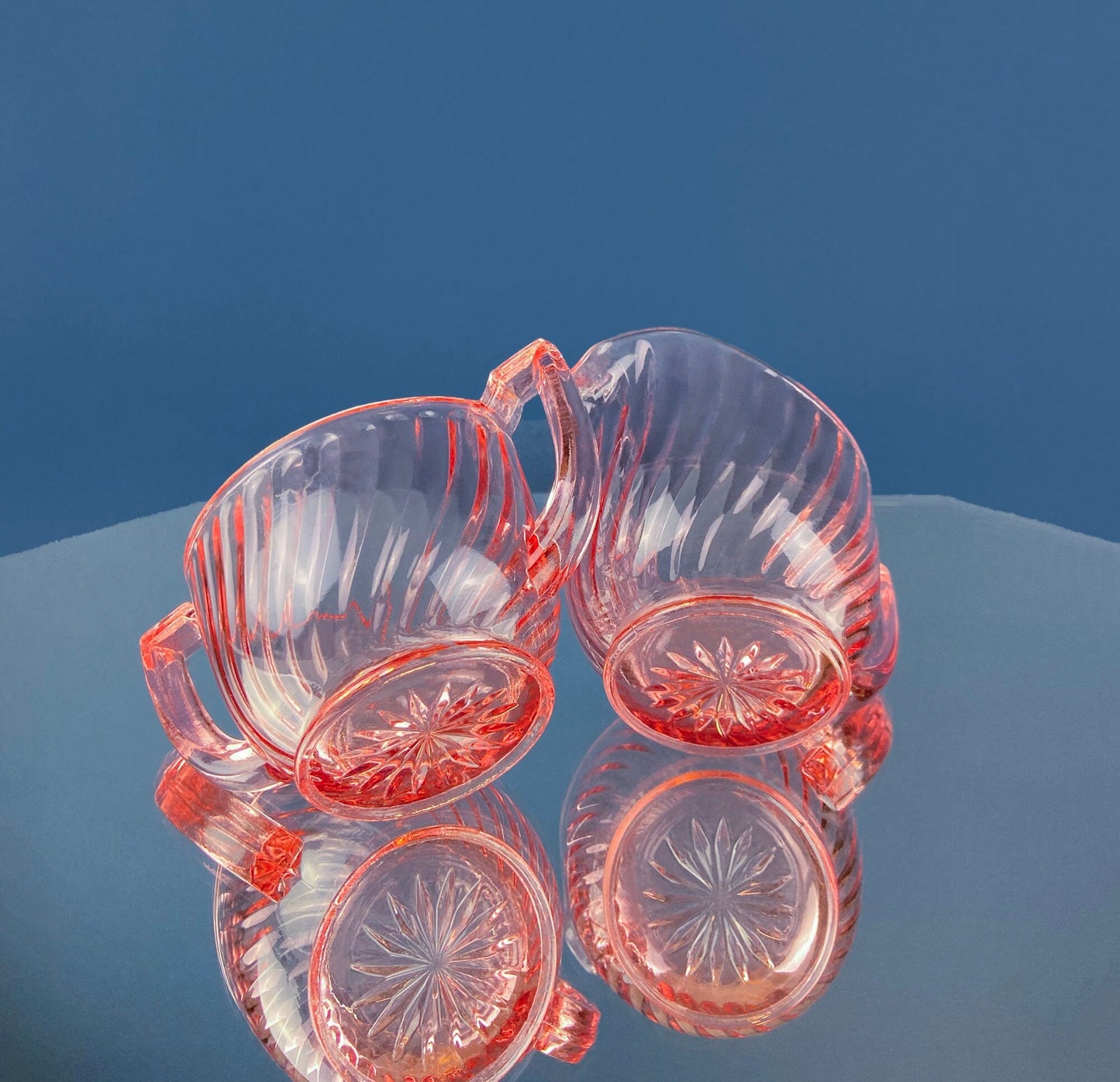 Peach Pink Depression Glass Sugar and Creamer Jars. Elegant Fluted Texture. Art Deco Geometrical Handles. Dining Room Decor. French Countryt - Tampa Home & Garden Store