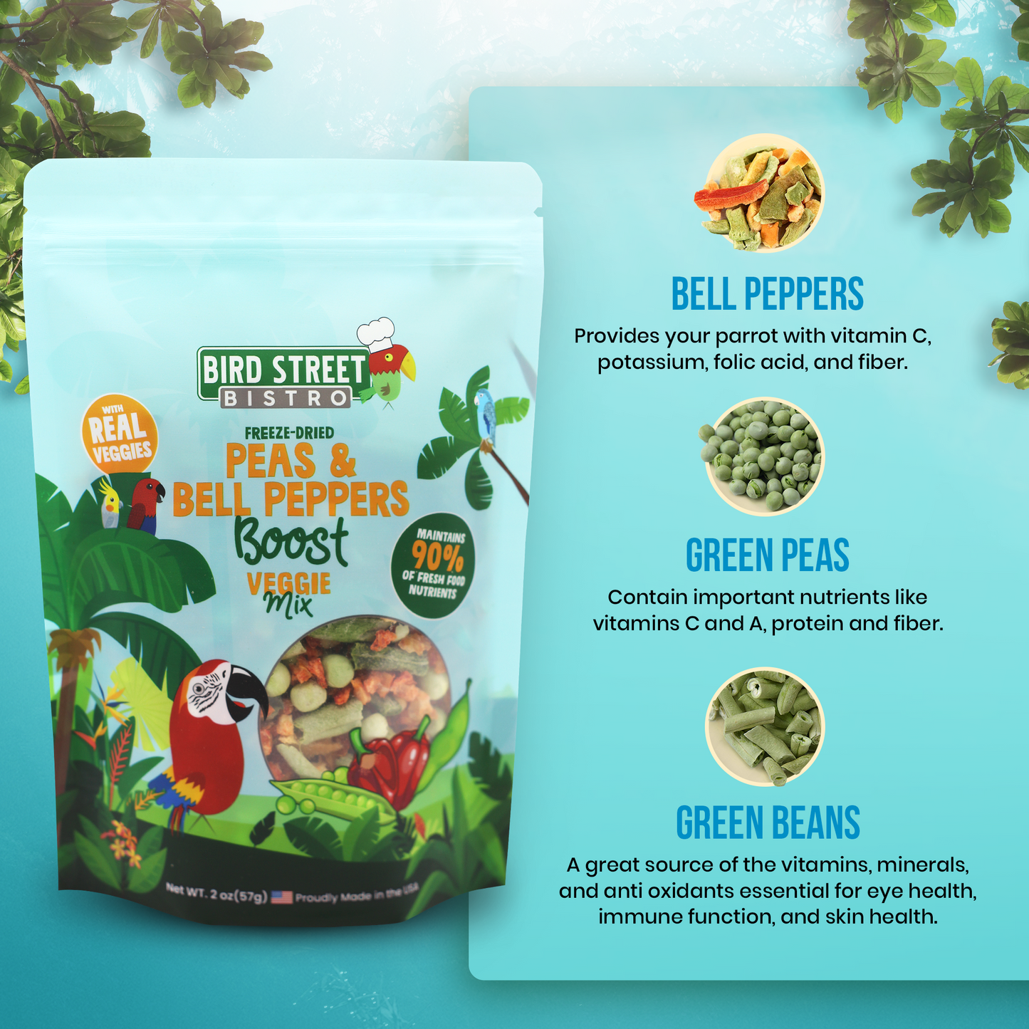 Peas & Bell Peppers Boost - Parrot Veggies Mix - Tampa Home & Garden Store