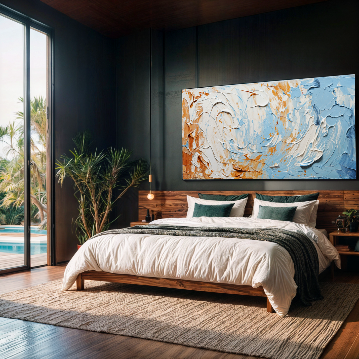 Canvas Print Pebble Tides III by Tailored Canvases; blue, orange textured abstract on dark wall on Tampa Home & Garden Store