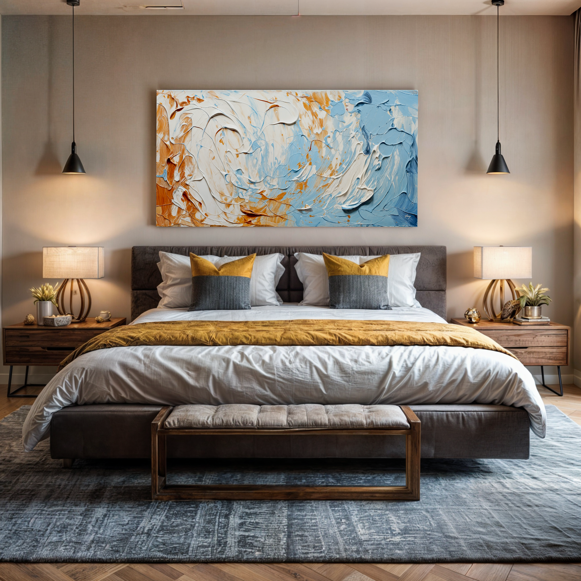 Canvas Print Pebble Tides III by Tailored Canvases, canvas with blue and orange textures on Tampa Home & Garden Store