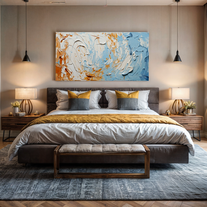 Canvas Print Pebble Tides III by Tailored Canvases, canvas with blue and orange textures on Tampa Home & Garden Store