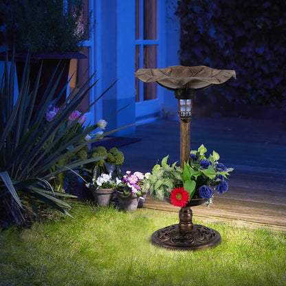 Pedestal Birdbath and Feeder With Solar Light