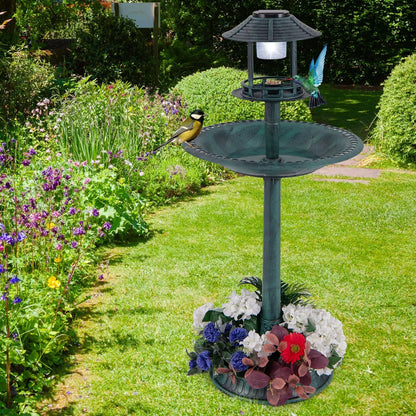 Solar Bird Bath Pedestal with Feeder and Planter