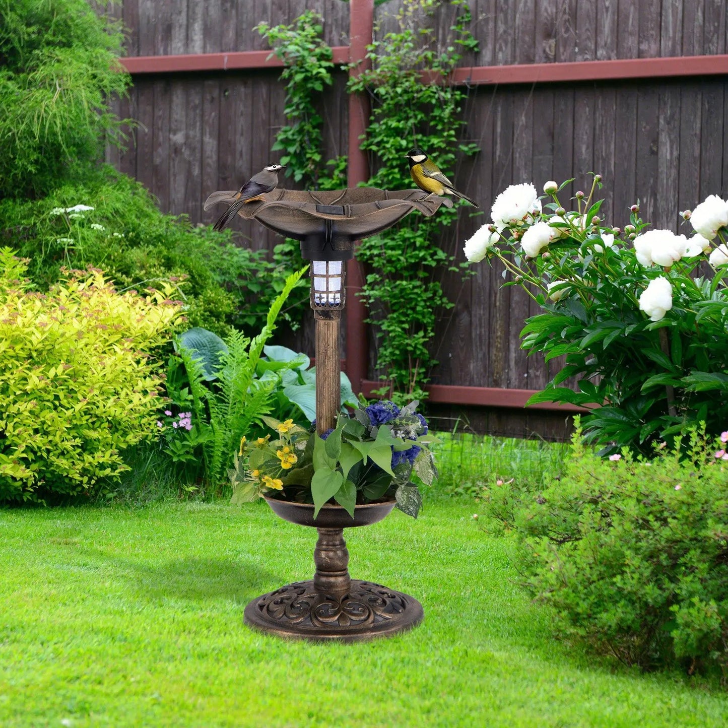 Pedestal Birdbath and Feeder With Solar Light