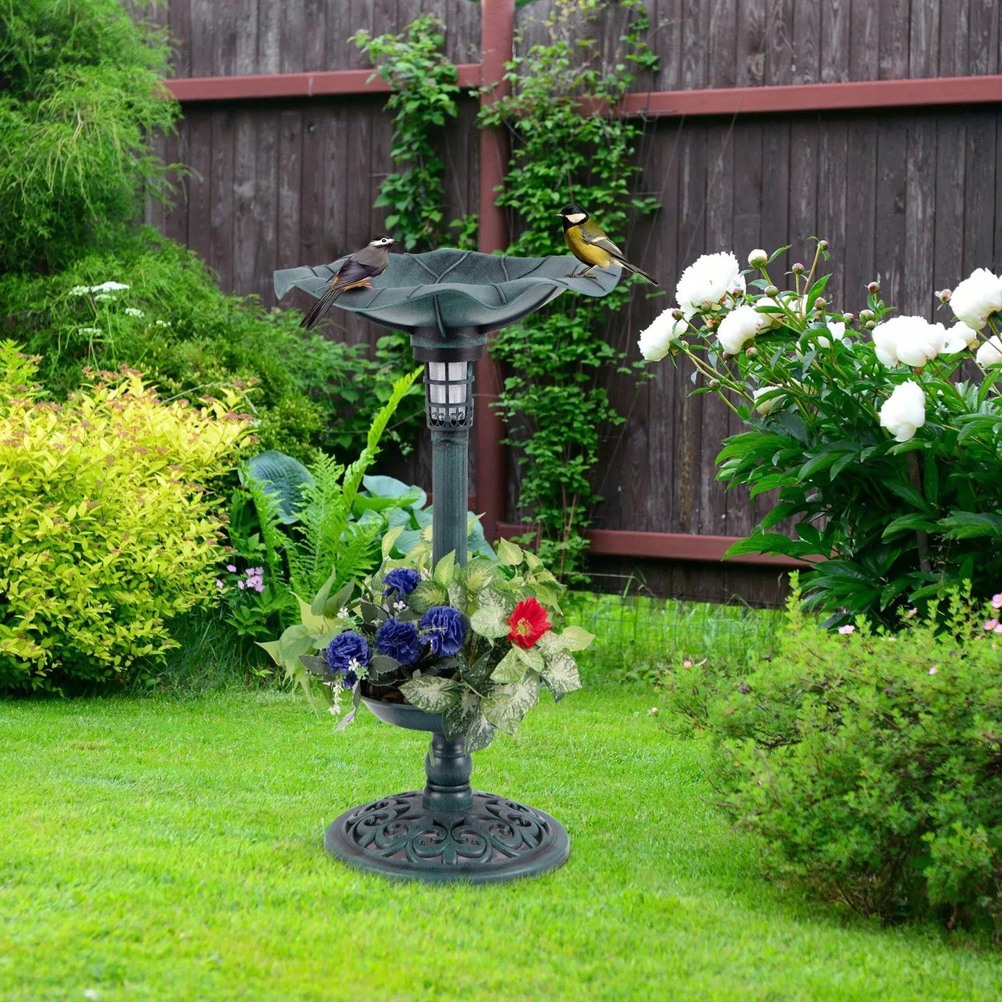 Pedestal Birdbath and Feeder With Solar Light