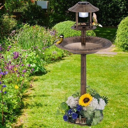 Solar Bird Bath Pedestal with Feeder and Planter