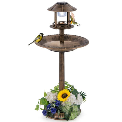Solar Bird Bath Pedestal with Feeder and Planter