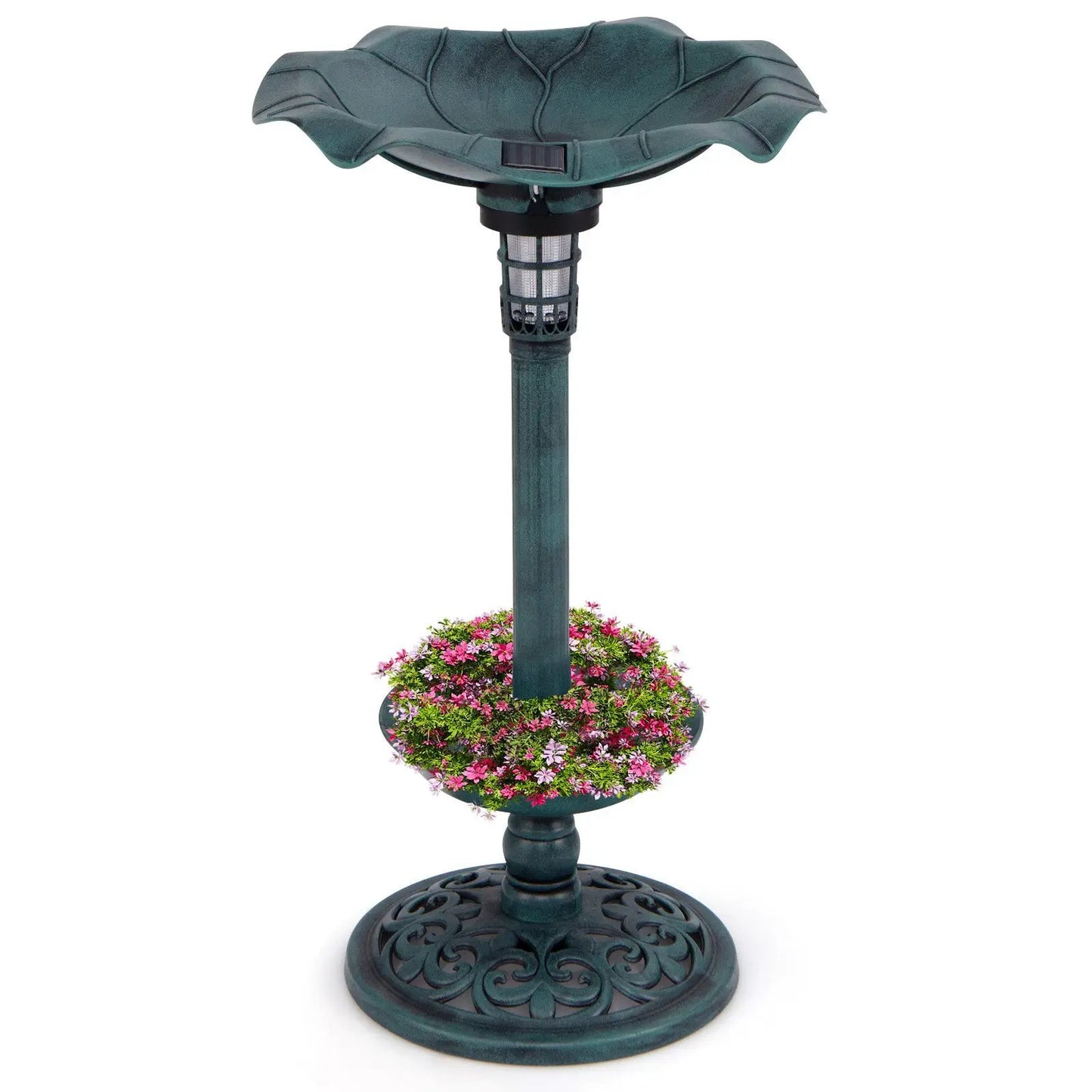 Pedestal Birdbath and Feeder With Solar Light