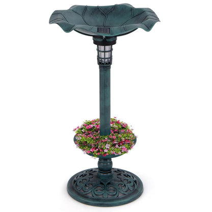 Pedestal Birdbath and Feeder With Solar Light