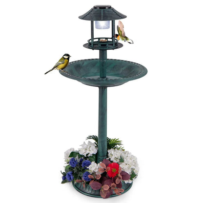 Solar Bird Bath Pedestal with Feeder and Planter