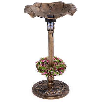 Pedestal Birdbath and Feeder With Solar Light