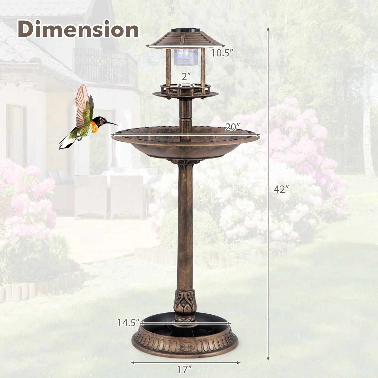 Solar Bird Bath Pedestal with Feeder and Planter