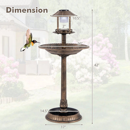 Solar Bird Bath Pedestal with Feeder and Planter