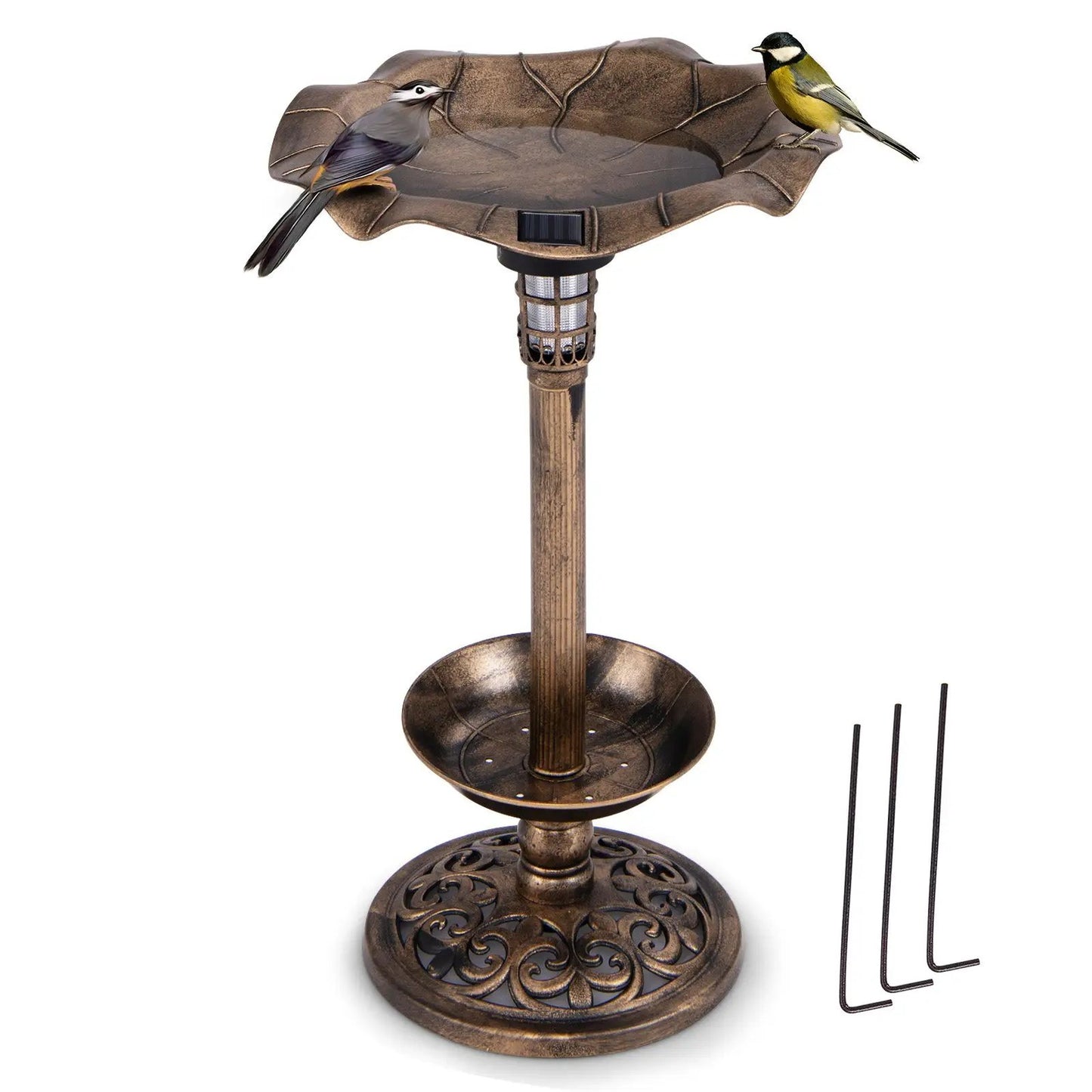 Pedestal Birdbath and Feeder With Solar Light