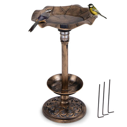 Pedestal Birdbath and Feeder With Solar Light