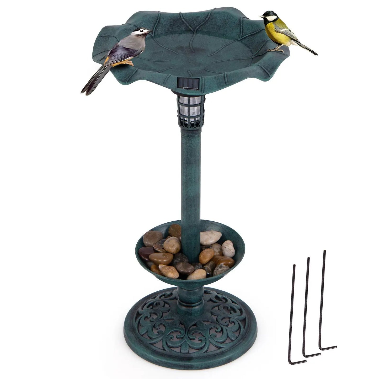 Pedestal Birdbath and Feeder With Solar Light