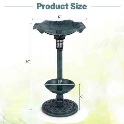 Pedestal Birdbath and Feeder With Solar Light