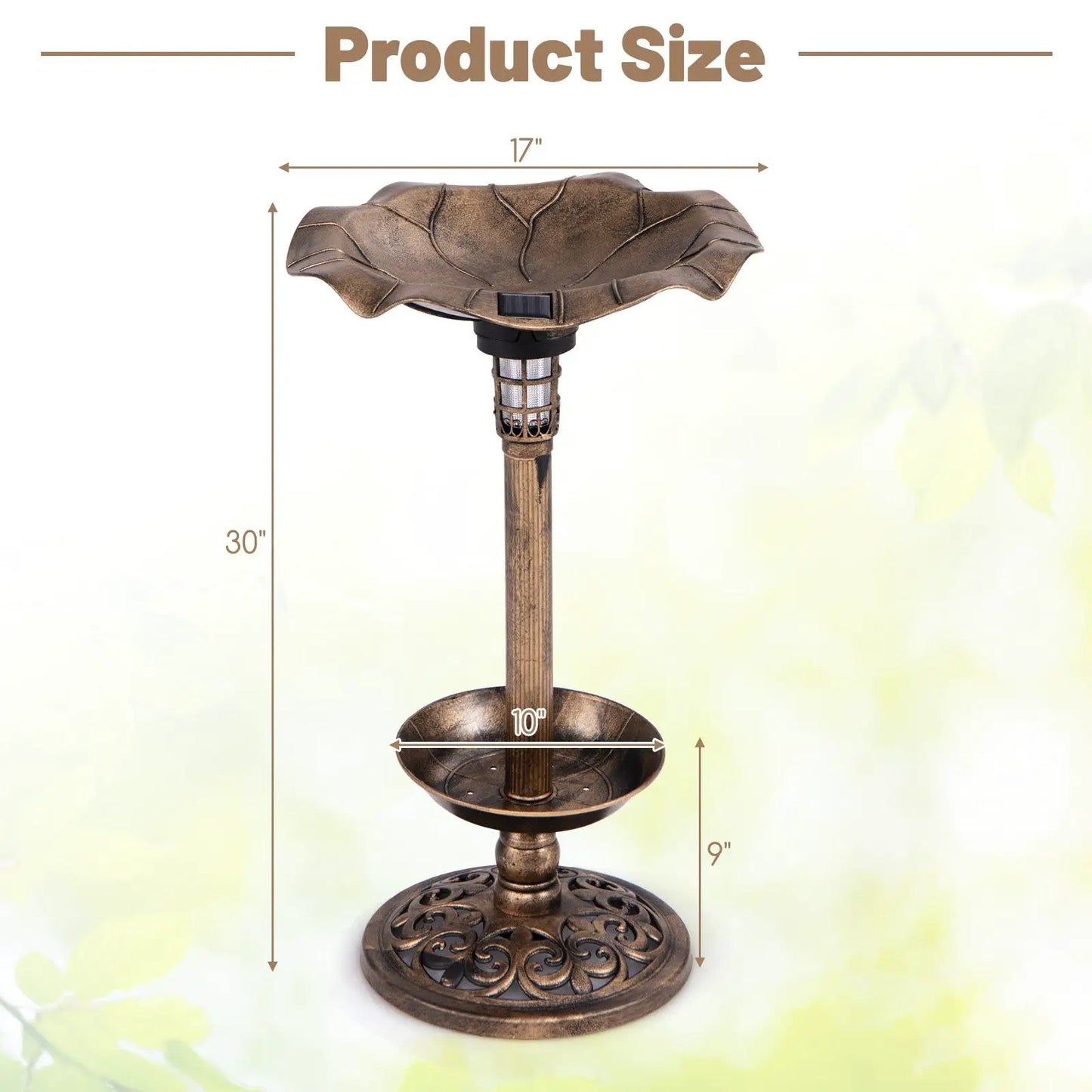 Pedestal Birdbath and Feeder With Solar Light