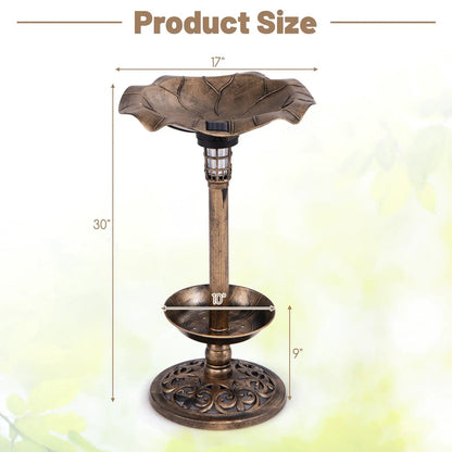 Pedestal Birdbath and Feeder With Solar Light